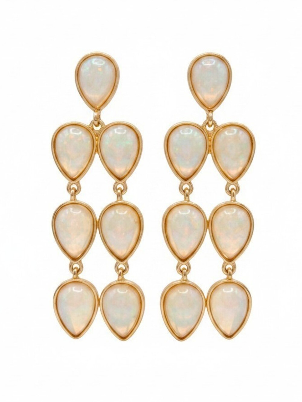 🩶▪️Atterri ▪️Gold-Tone Opal Teardrop Chandelier Earrings - Iridescent White
